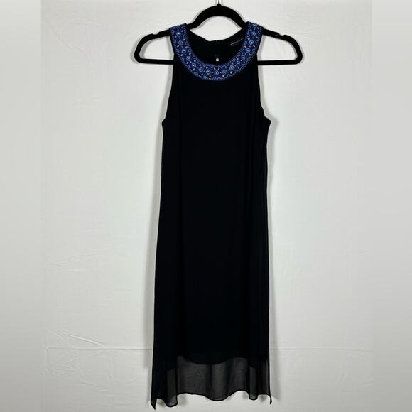 White House Black Market Dress Shift Embellished Black Blue size 8 - Picture 3 of 13